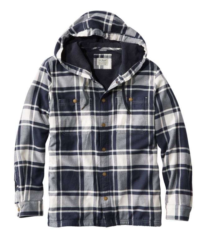 Men's Fleece-Lined Flannel Shirt, Hooded Snap Front, Slightly Fitted - LLBeanoutlets