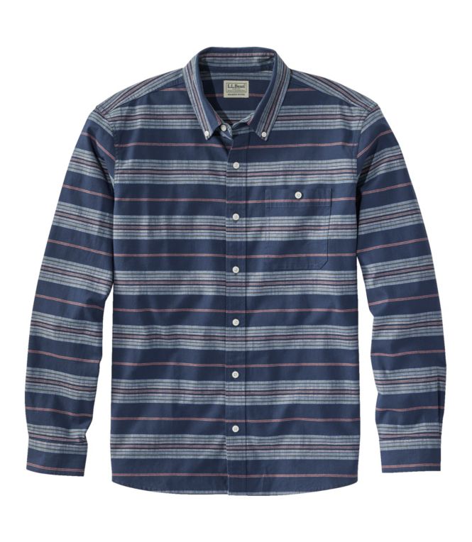 Men's Comfort Stretch Chambray Shirt, Long-Sleeve, Slightly Fitted Untucked Fit, Stripe - LLBeanoutlets