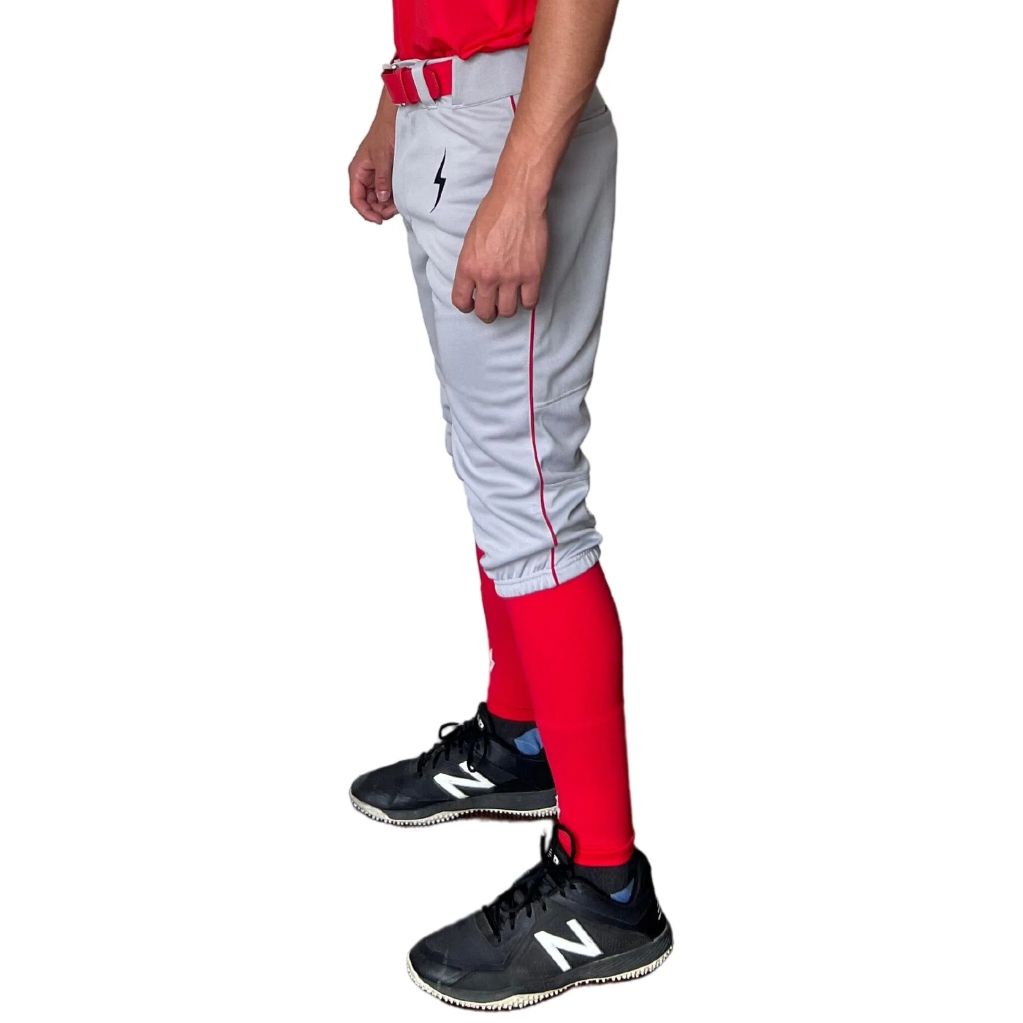 BRUCE BOLT Premium Pro Baseball Knicker - GREY w/ Red - LLBeanoutlets