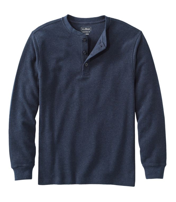 Men's Unshrinkable Mini-Waffle Henley, Long-Sleeve Traditional Fit - LLBeanoutlets