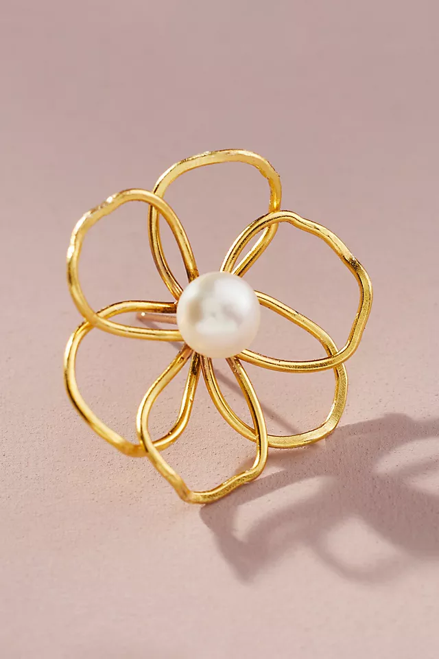 By Anthropologie Pearl Flower Earrings GOLD - LLBeanoutlets