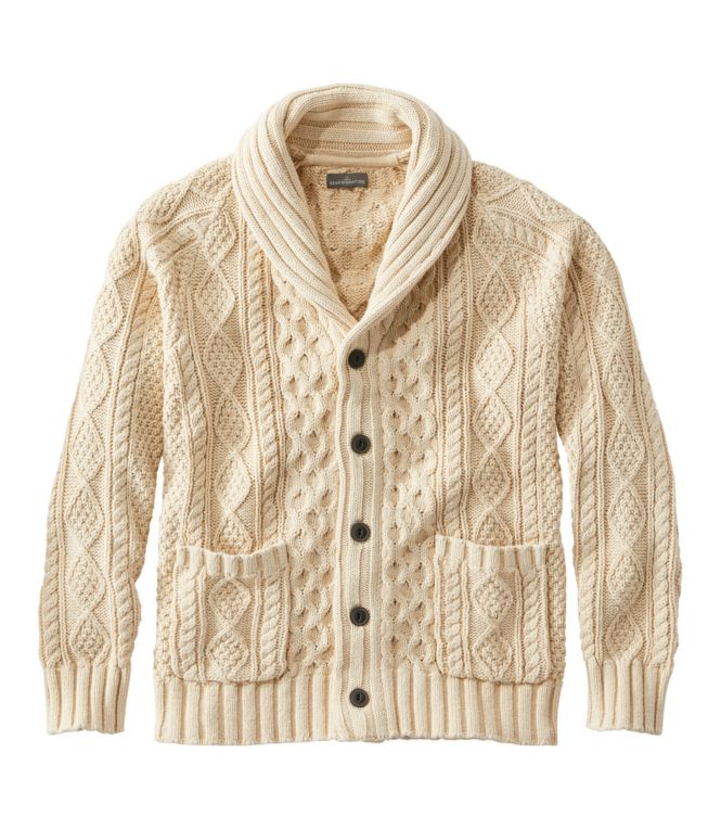 Men's Signature Cotton Fisherman Sweater, Shawl-Collar Cardigan - LLBeanoutlets