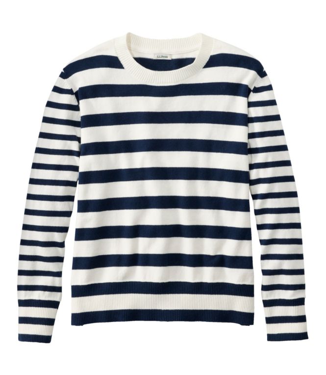 Women's Cotton/Cashmere Sweater, Crewneck Stripe - LLBeanoutlets