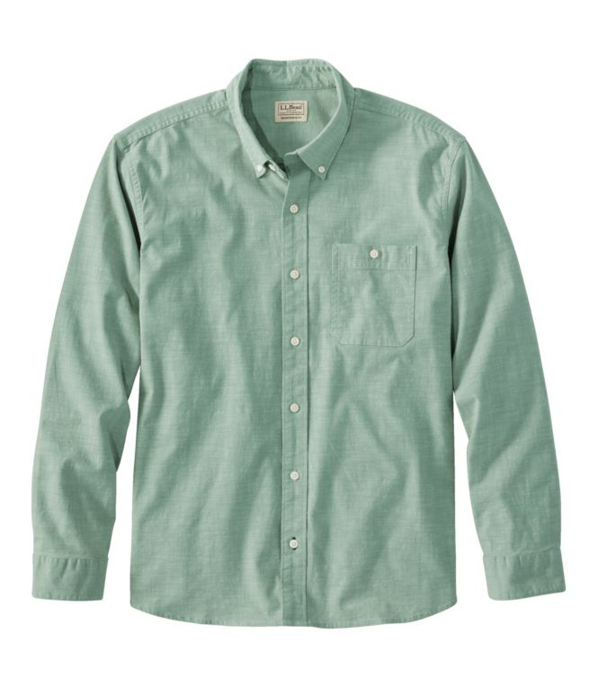 Men's Comfort Stretch Chambray Shirt, Traditional Untucked Fit, Long-Sleeve - LLBeanoutlets