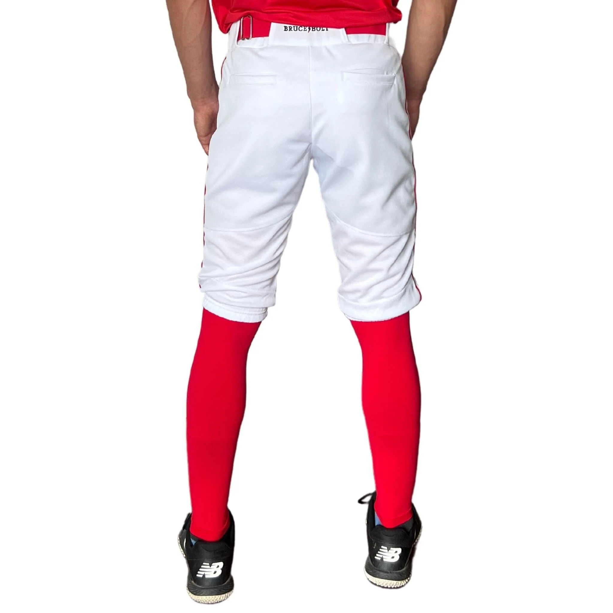 BRUCE BOLT Premium Pro Baseball Short - WHITE w/ Red - LLBeanoutlets