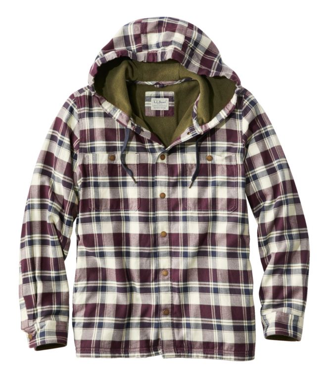 Men's Fleece-Lined Flannel Shirt, Hooded Snap Front, Slightly Fitted - LLBeanoutlets