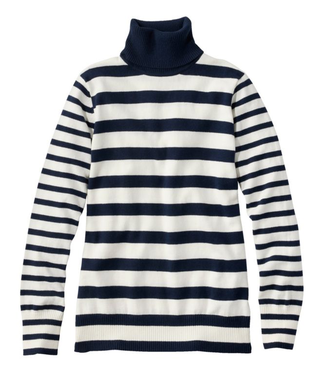 Women's Cotton/Cashmere Sweater, Turtleneck Stripe - LLBeanoutlets