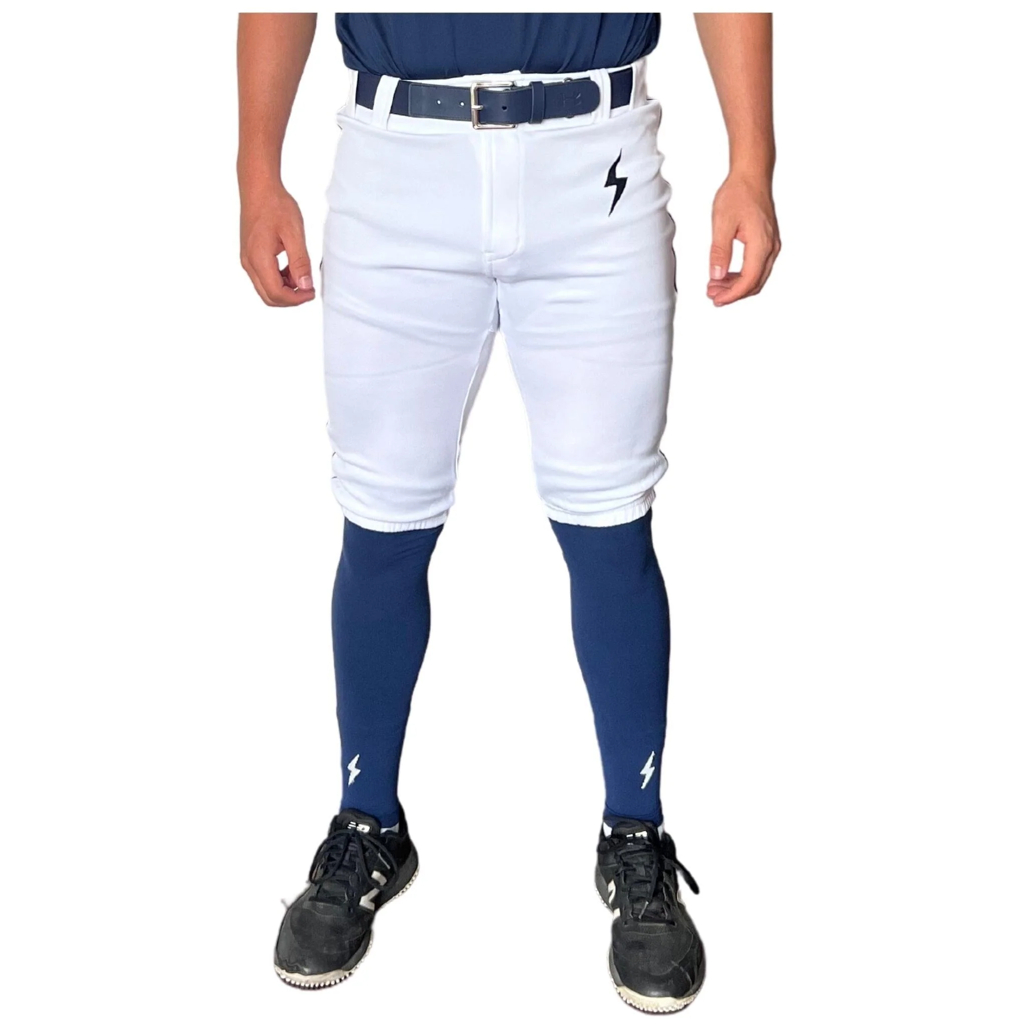BRUCE BOLT Premium Pro Baseball Short - WHITE w/ Navy - LLBeanoutlets