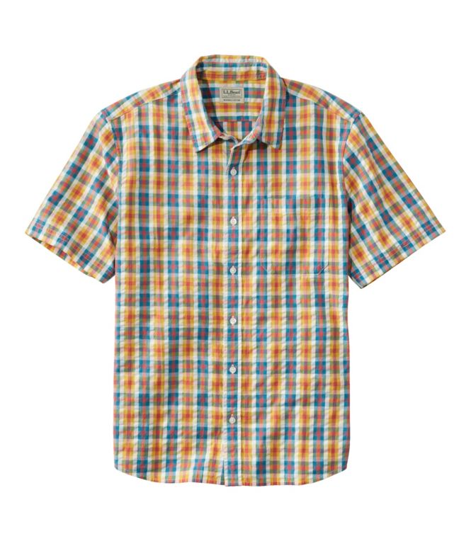 Men's Organic Cotton Seersucker Shirt, Short-Sleeve, Slightly Fitted, Plaid - LLBeanoutlets