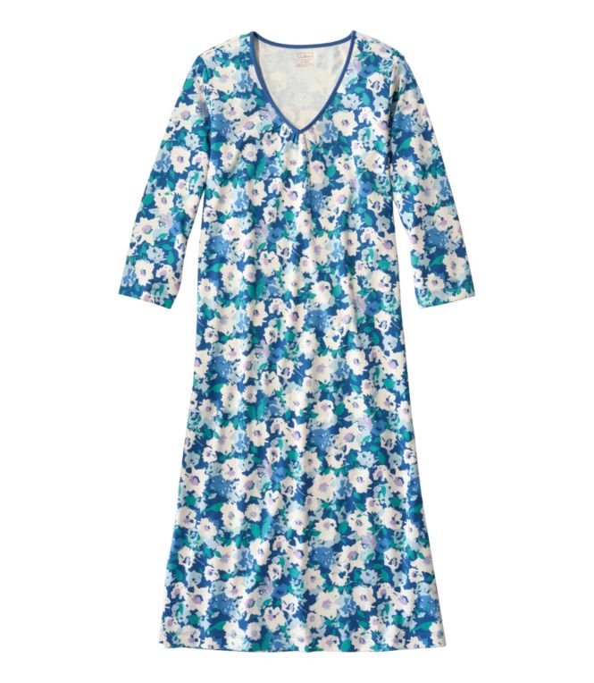 Women's Supima Nightgown, V-Neck Three-Quarter-Sleeve, Print - LLBeanoutlets
