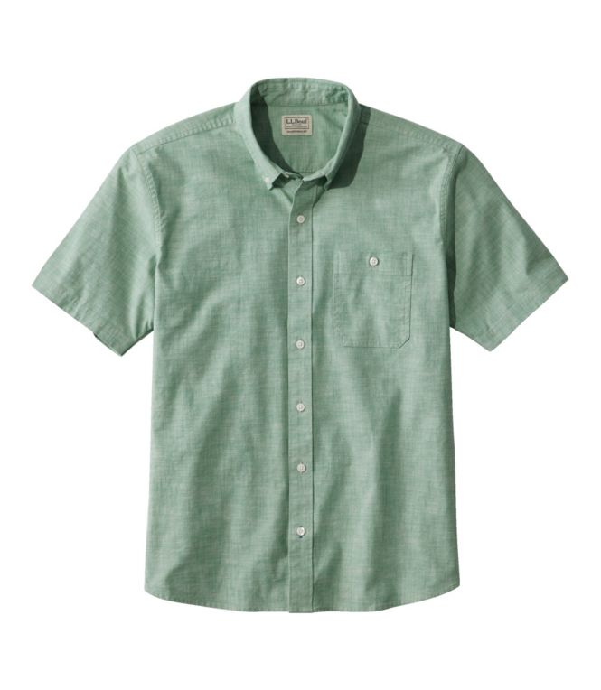 Men's Comfort Stretch Chambray Shirt, Traditional Untucked Fit, Short-Sleeve - LLBeanoutlets