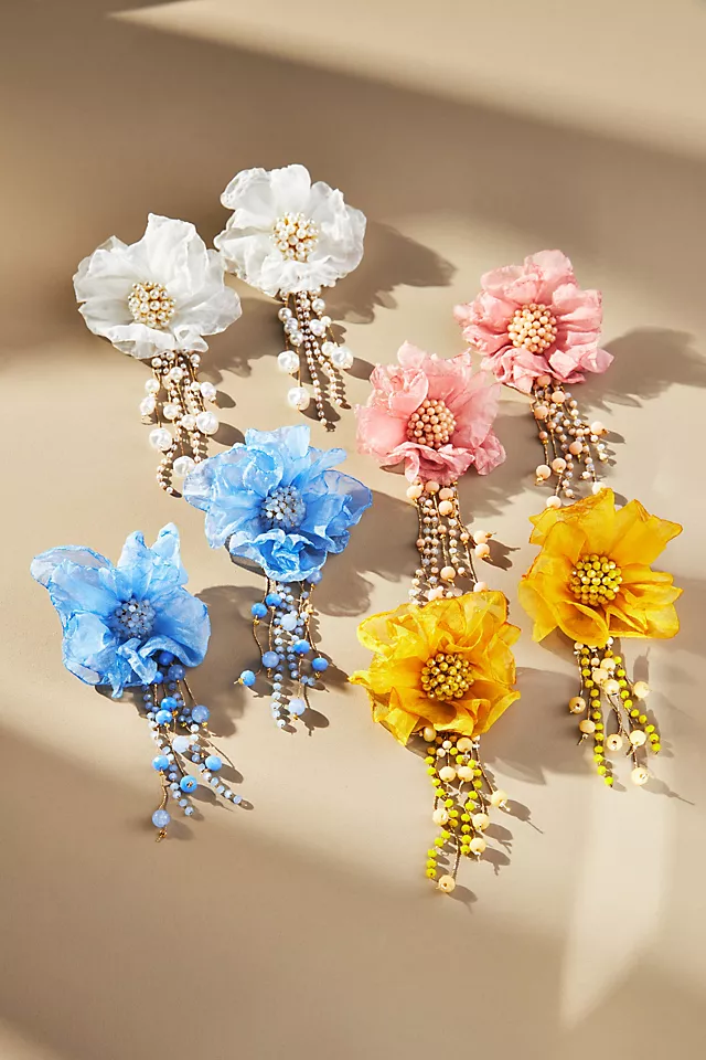 Beaded Flower Earrings WHITE - LLBeanoutlets