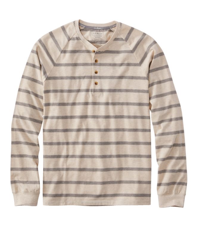 Men's Comfort Stretch Pima Tee Shirt, Long-Sleeve Henley, Stripe - LLBeanoutlets