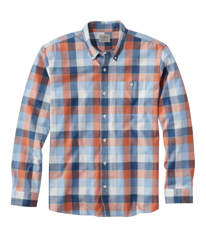 Men's Comfort Stretch Chambray Shirt, Traditional Untucked Fit, Long-Sleeve, Print - LLBeanoutlets