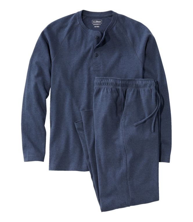 Men's Bean's Cotton Knit Pajamas, Henley PJ Set - LLBeanoutlets