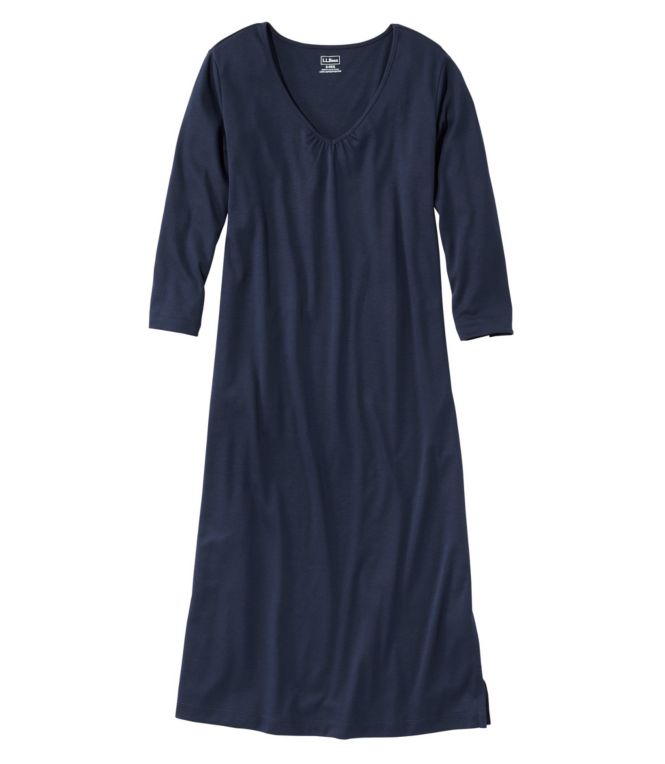 Women's Supima Cotton Nightgown, V-Neck Three-Quarter-Sleeve - LLBeanoutlets