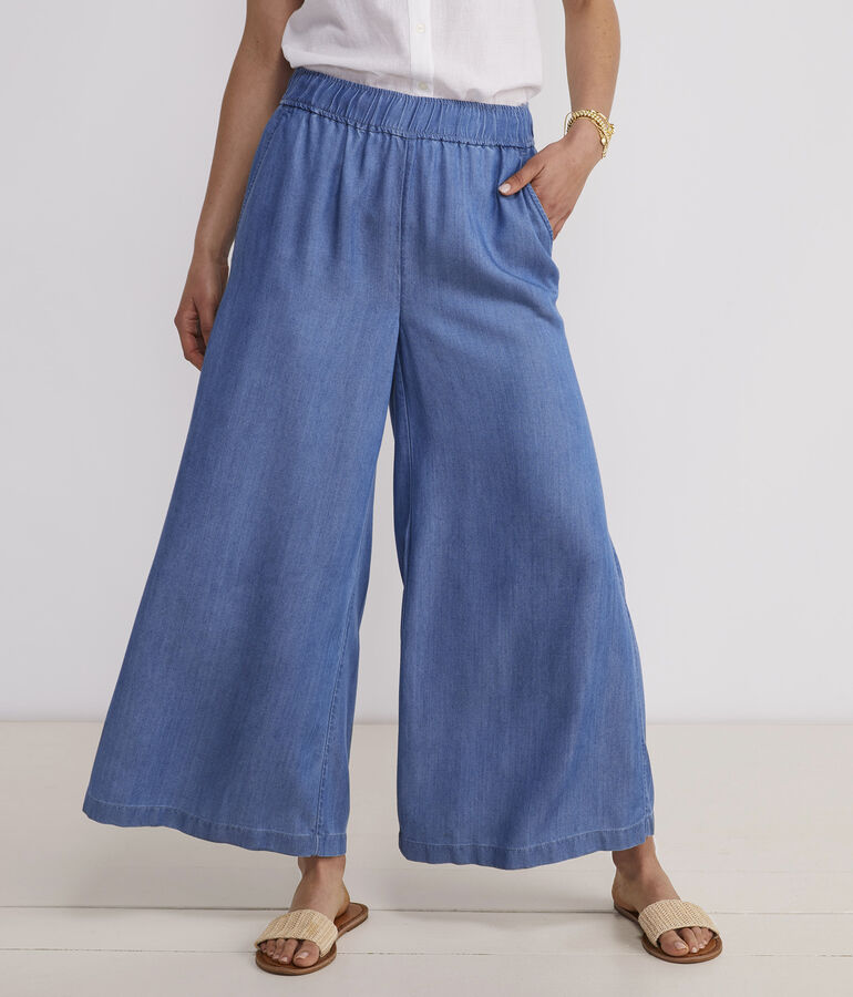 Wide Leg Chambray Pants - LLBeanoutlets