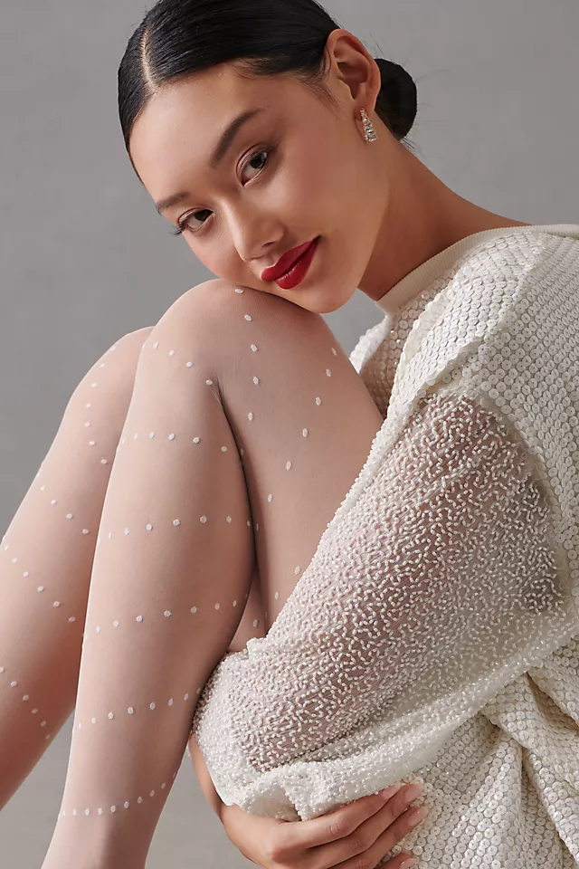 Swiss Dot Tights WHITE - LLBeanoutlets