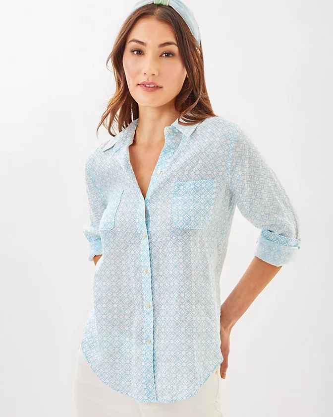 Sea View Linen Button Down Top - LLBeanoutlets