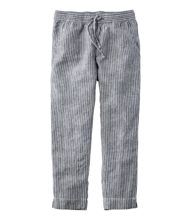 Women's Premium Linen Breezy Pull-On Ankle Pants, Mid-Rise Tapered-Leg Stripe - LLBeanoutlets
