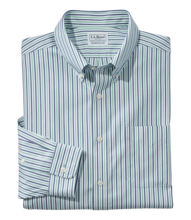 Men's Wrinkle-Free Pinpoint Oxford Cloth Shirt, Traditional Fit Stripe - LLBeanoutlets