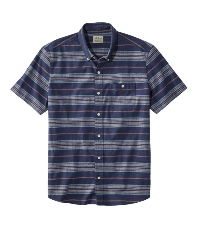 Men's Comfort Stretch Chambray Shirt, Slightly Fitted Untucked Fit, Short-Sleeve, Stripe - LLBeanoutlets
