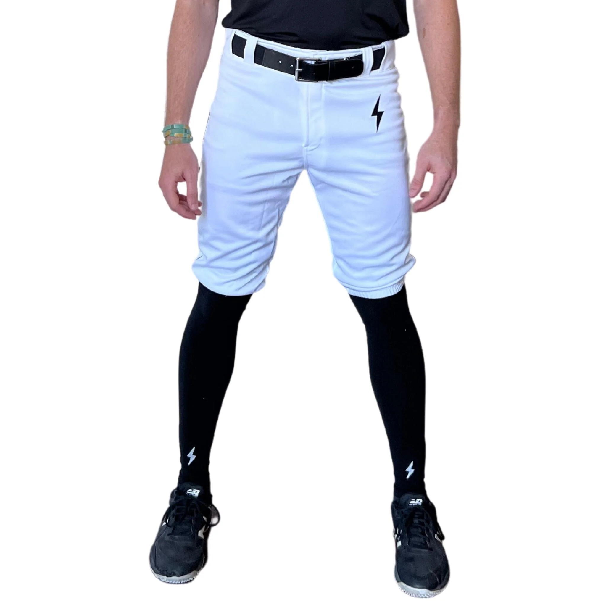 BRUCE BOLT Premium Pro Baseball Short - WHITE w/ Black - LLBeanoutlets