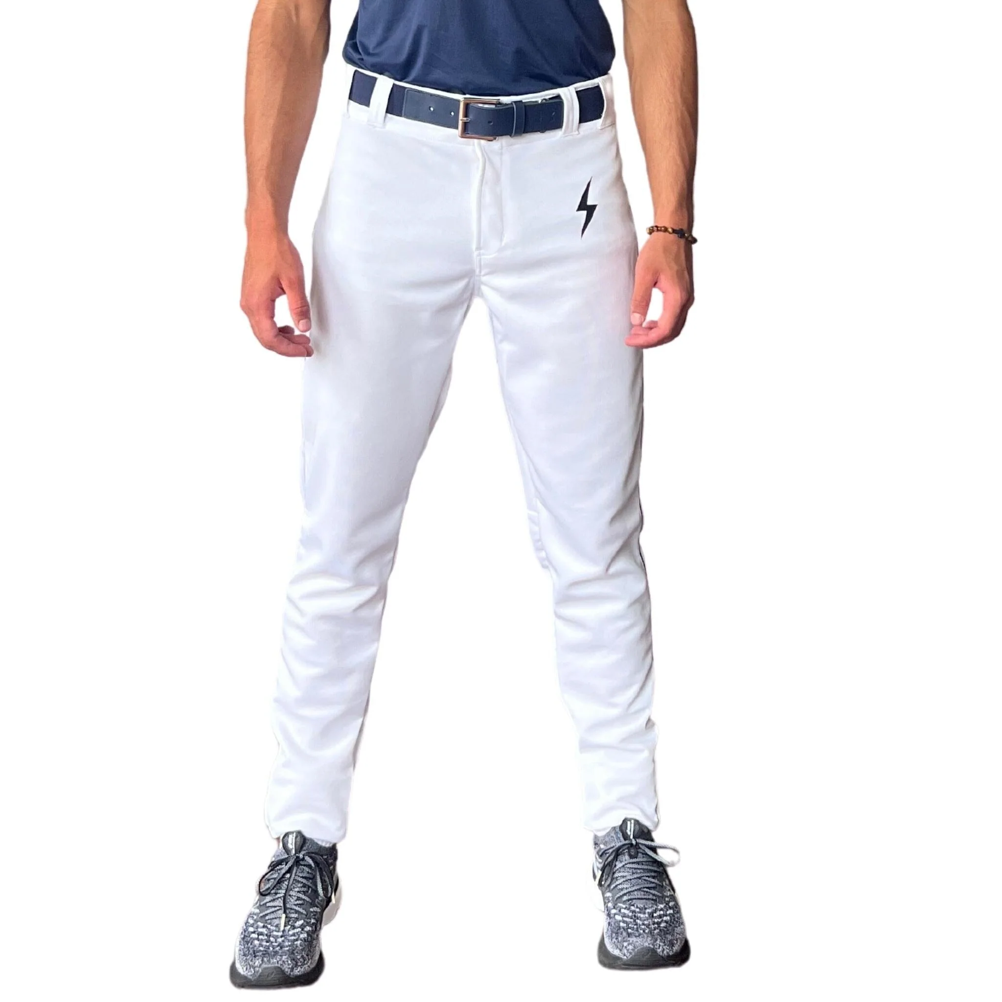 BRUCE BOLT Premium Pro Baseball Pant - WHITE w/ Navy Piping - LLBeanoutlets