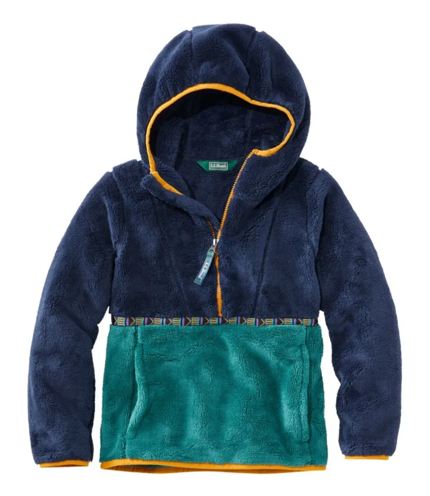 Kids' L.L.Bean Hi-Pile Fleece Hooded Pullover, Colorblock - LLBeanoutlets