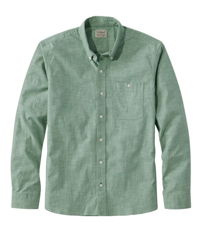Men's Comfort Stretch Chambray Shirt, Long-Sleeve, Slightly Fitted Untucked Fit - LLBeanoutlets
