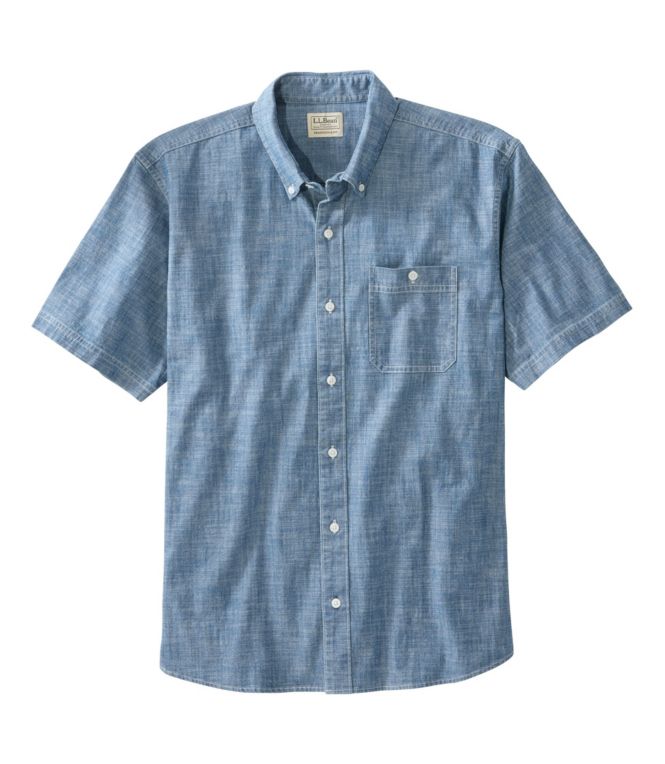 Men's Comfort Stretch Chambray Shirt, Traditional Untucked Fit, Short-Sleeve - LLBeanoutlets