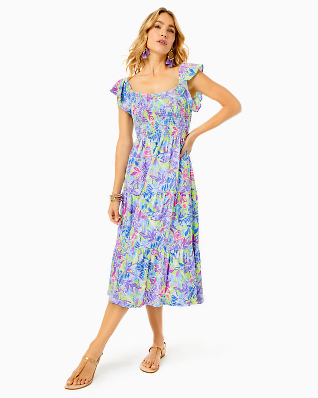 Jilly Smocked Midi Dress - LLBeanoutlets
