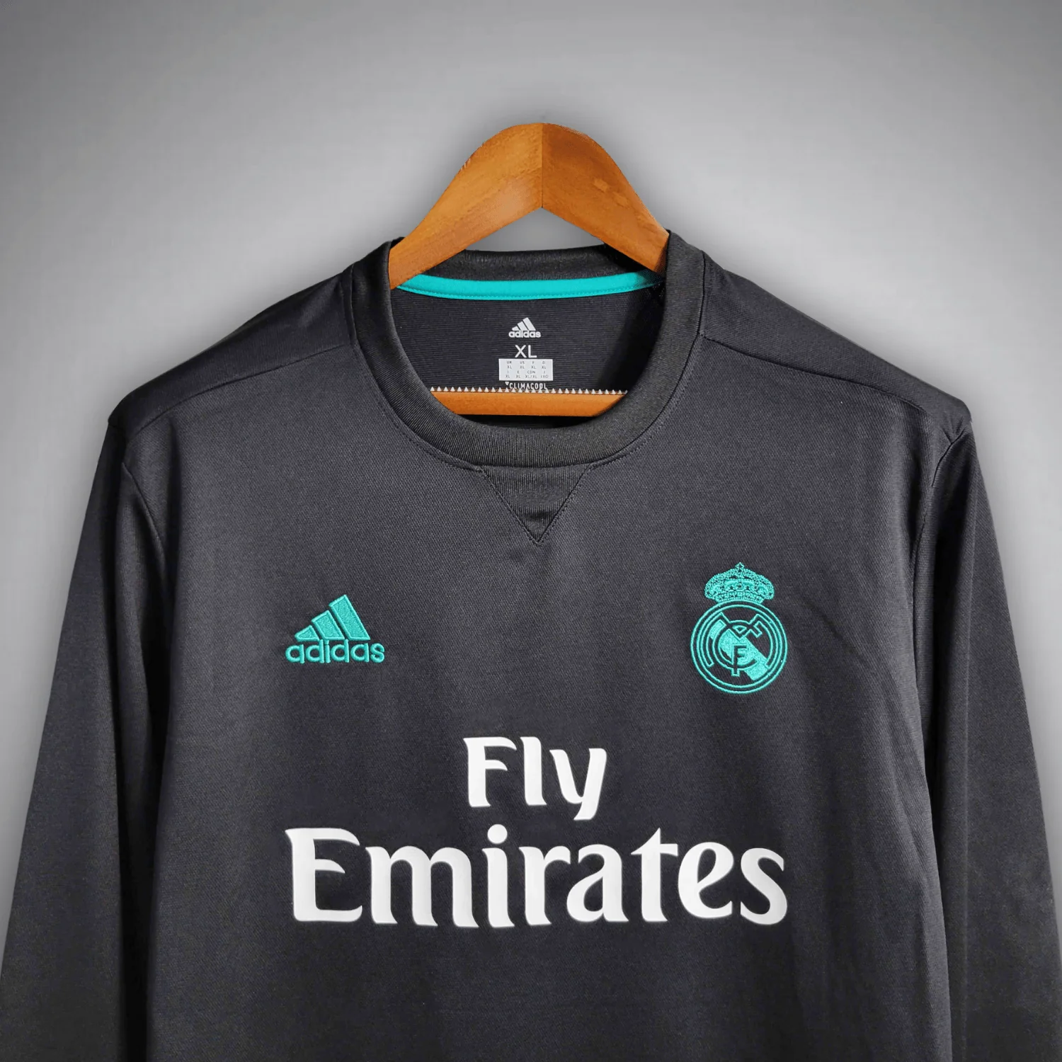 Real Madrid 2017/18 Black Away Long Sleeve Shirt with Teal Trim