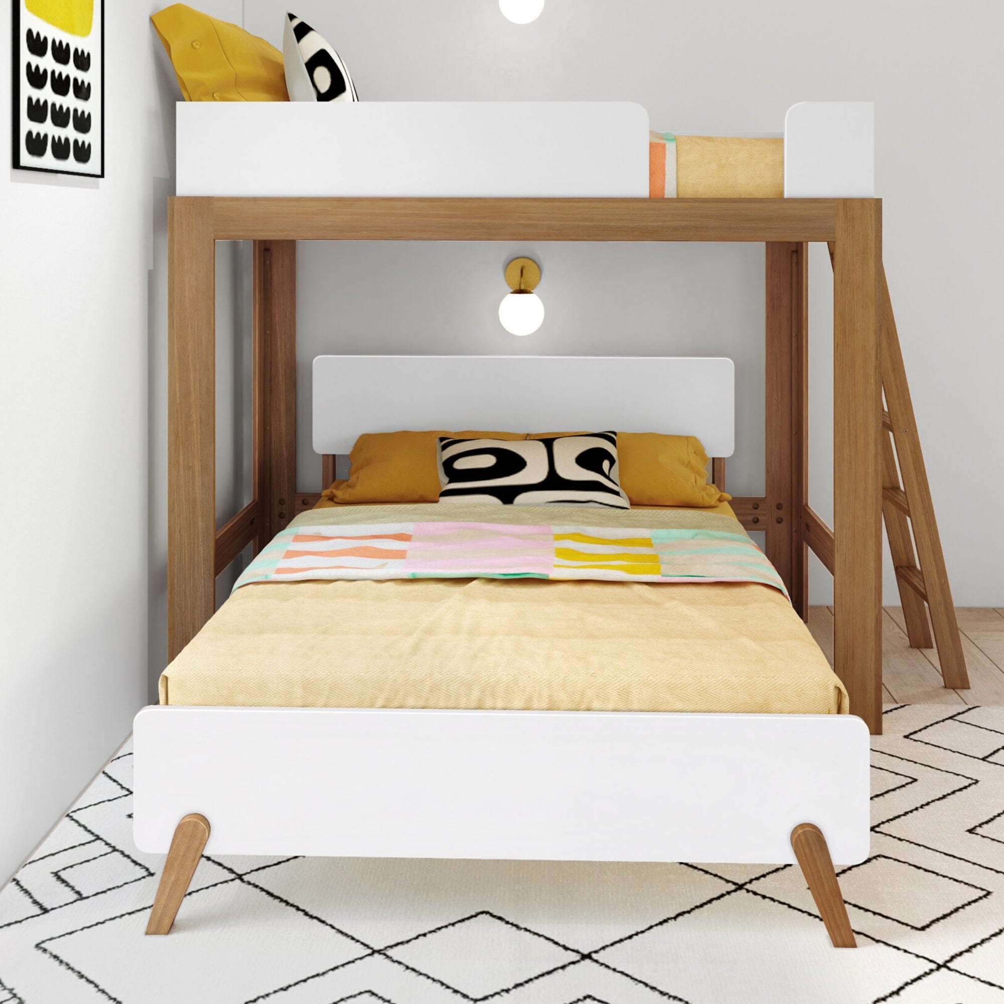 đStore Closing SaleđMid-Century Modern L-Shaped Twin Over Full Bunk Bed with Ladder on End