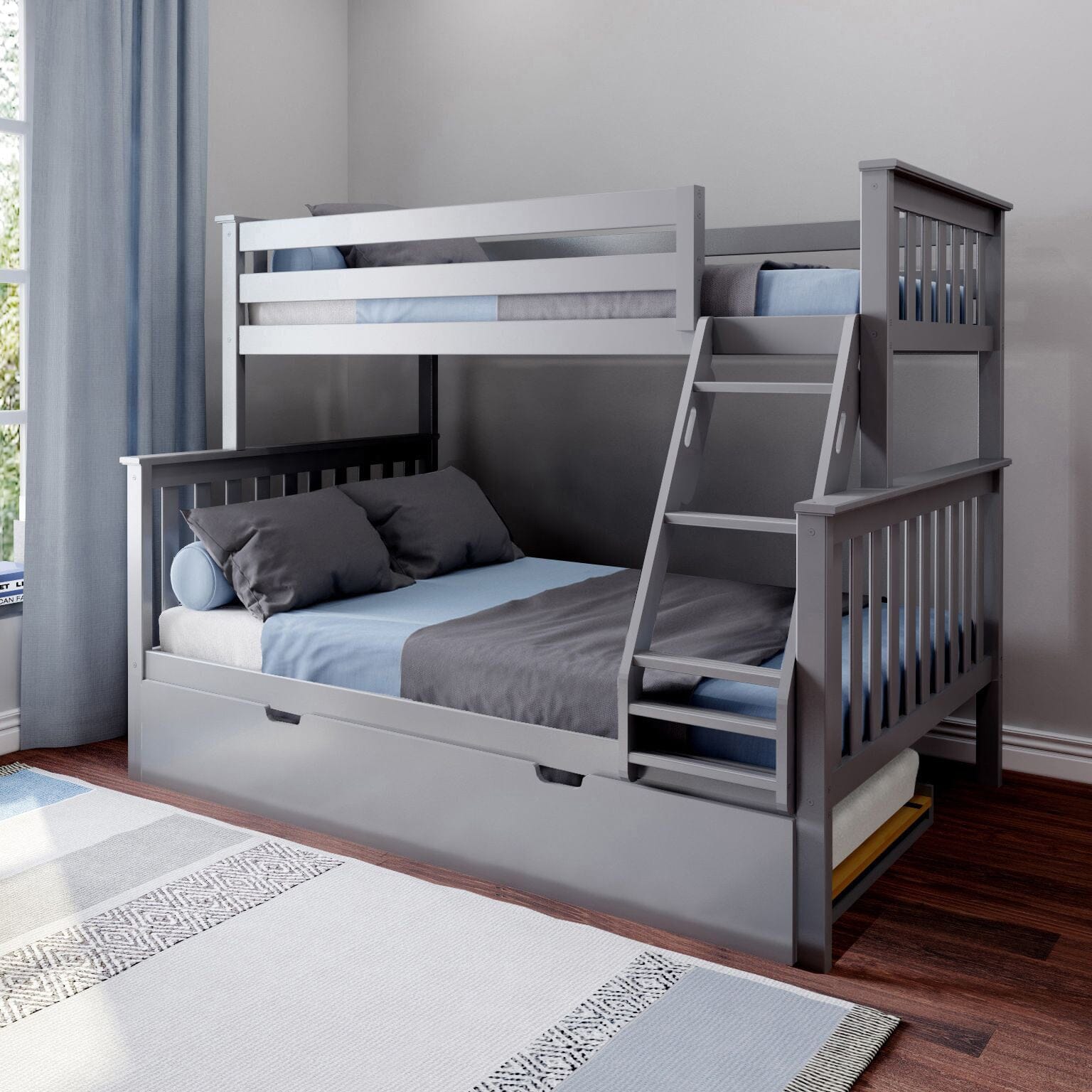 đStore Closing SaleđKids Solid Wood Twin-Over-Full Bunk Bed + Trundle Bed