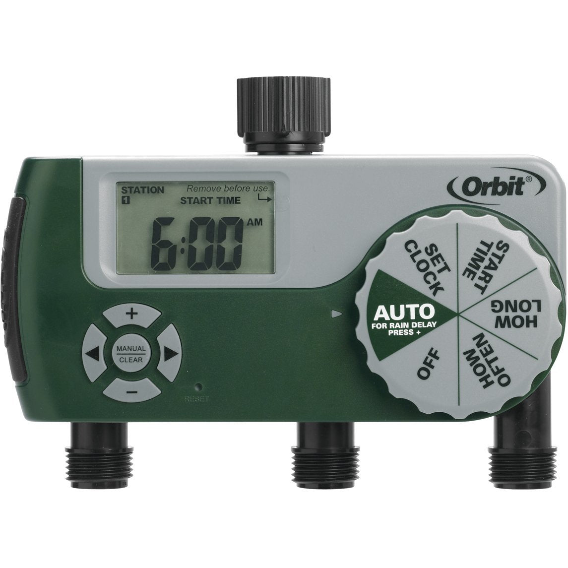 Orbit 56082 Programmable Hose Faucet Timer, 3 Outlet Green
