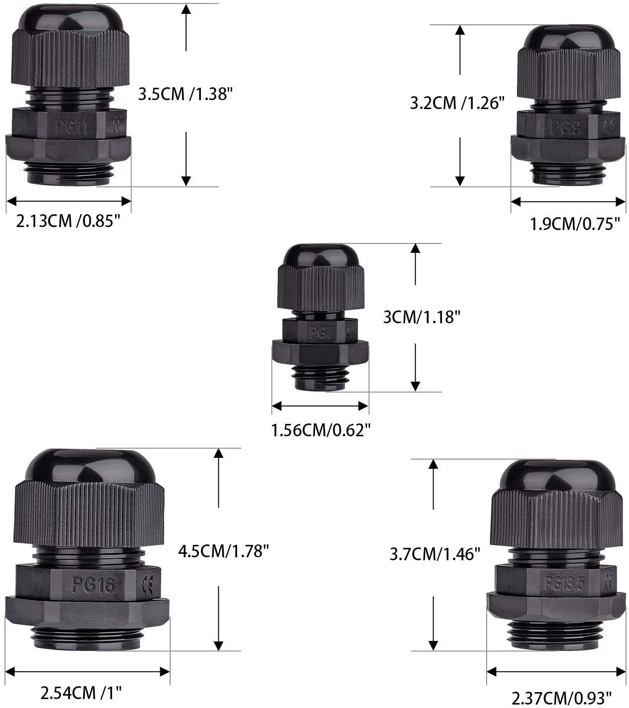 Nylon Plastic Waterproof Cable Glands Joints Wire Protectors Black