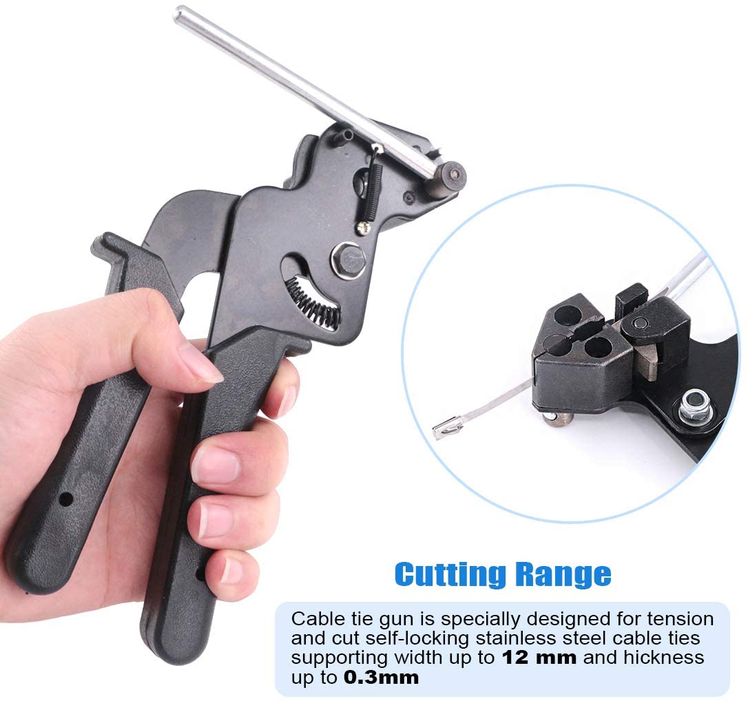 Stainless Steel Cable Tie Gun Tool for Tension and Cutting up to 12MM