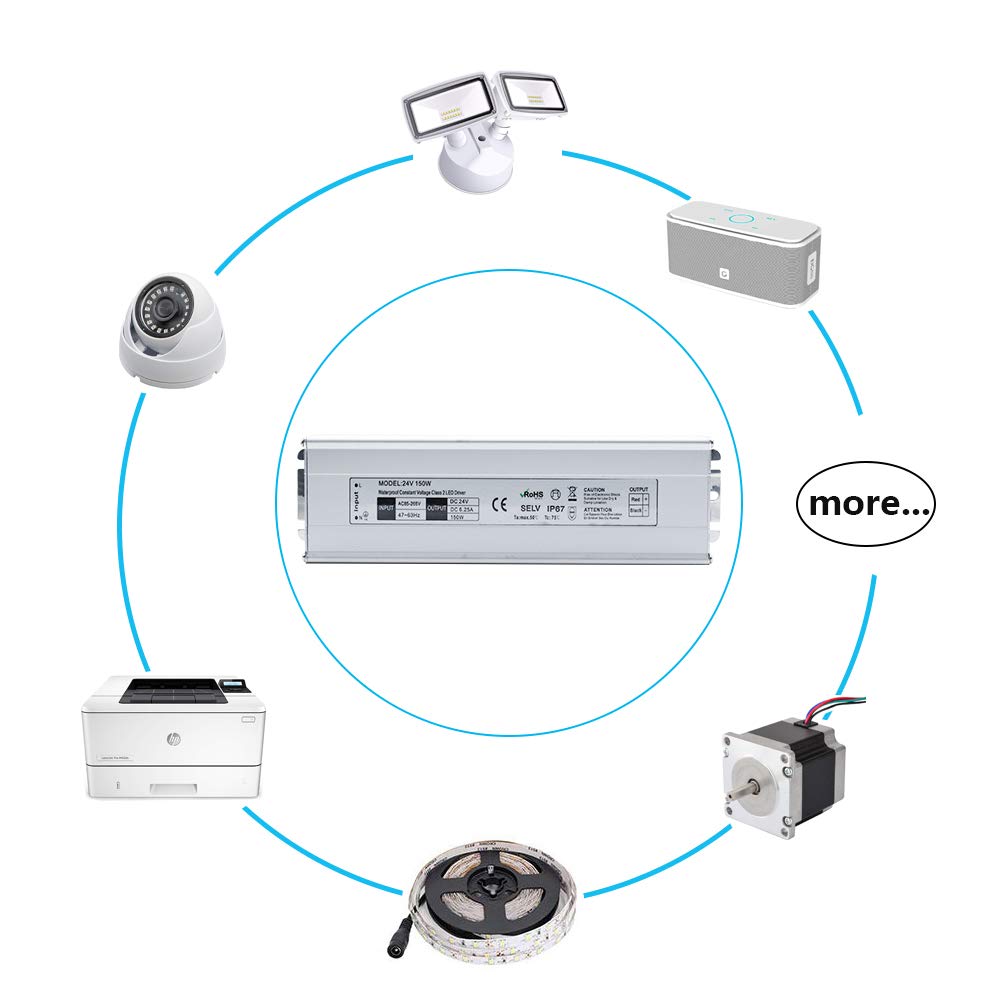 LED Power Supply, 24V 150W IP67 AC 90-265V ,