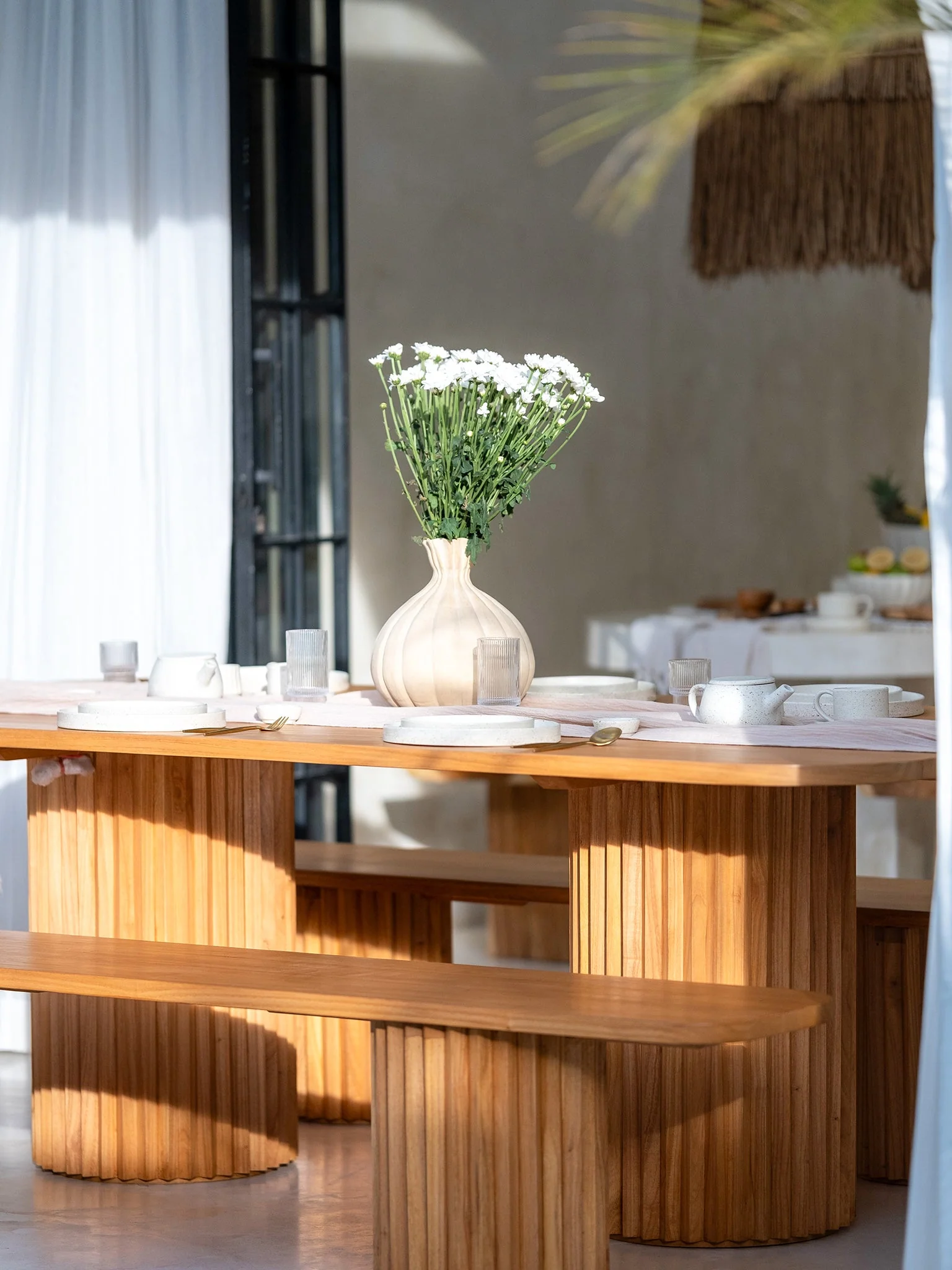 Mindi Fluted Wooden Dining Table