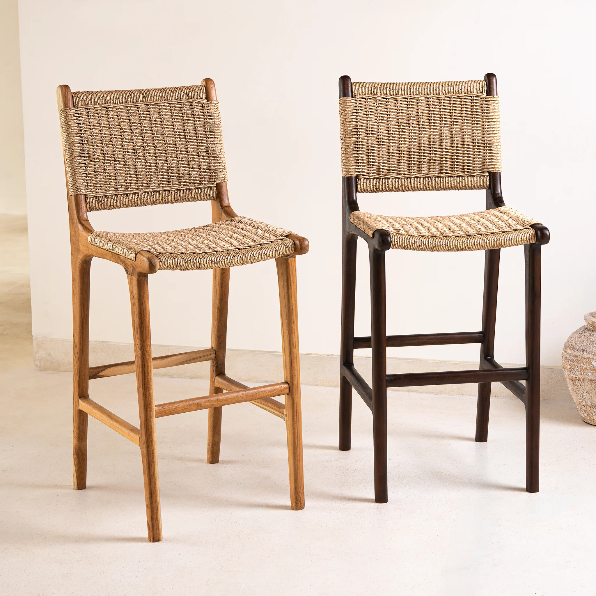 Zara Teak & Rattan Bar Stool