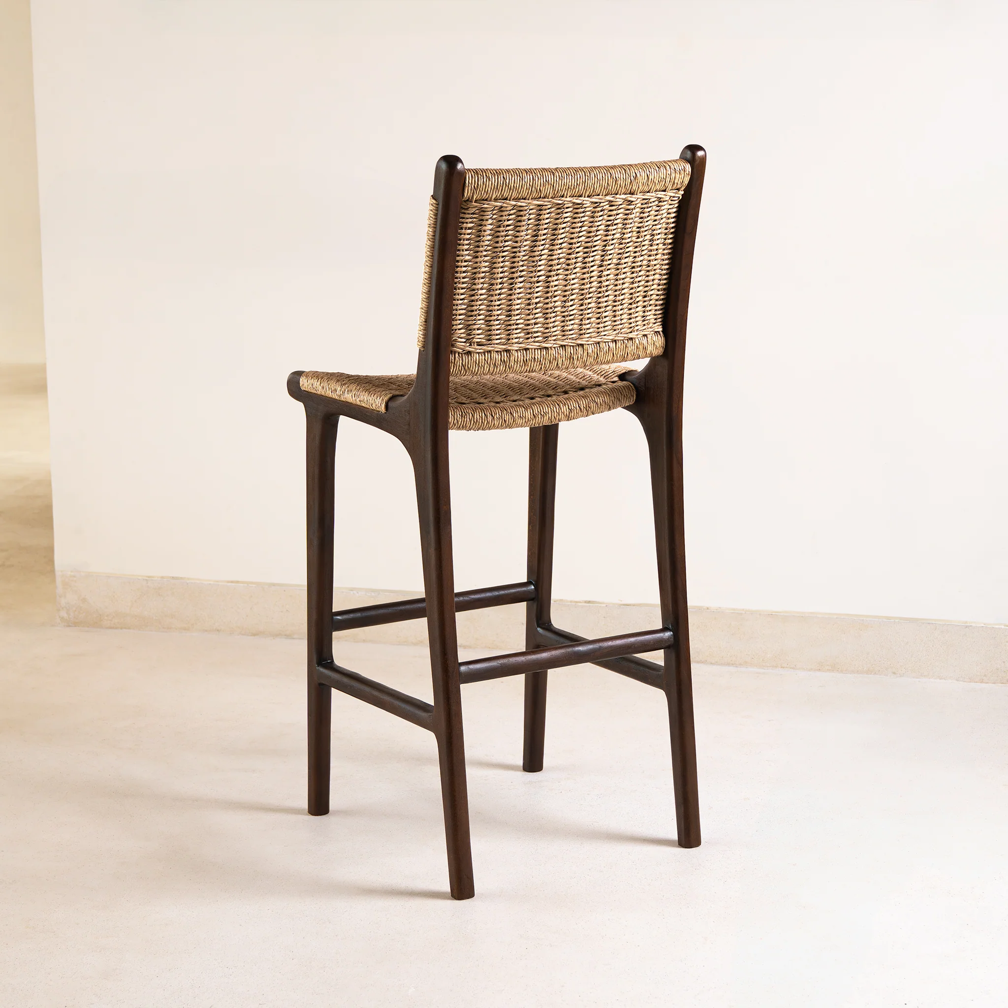 Zara Chocolate Teak & Rattan Bar Stool
