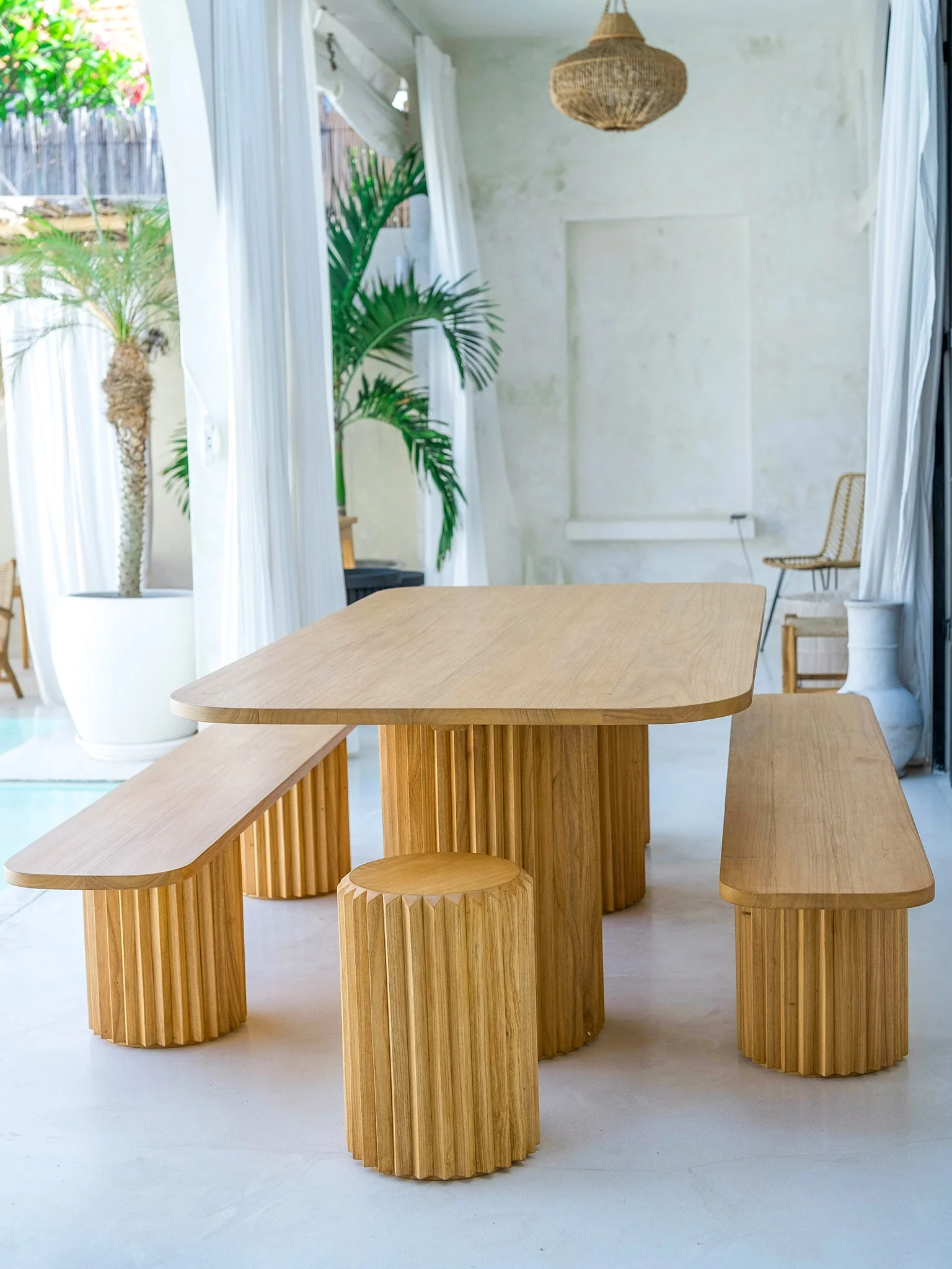 Mindi Fluted Wooden Dining Table