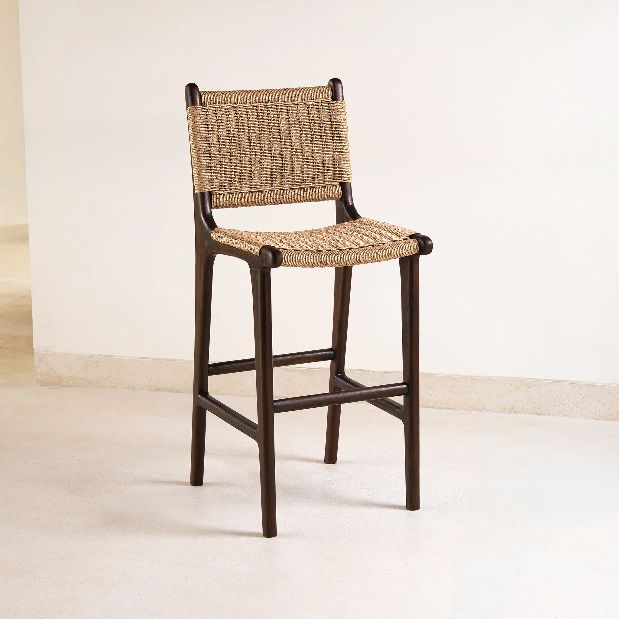 Zara Chocolate Teak & Rattan Bar Stool