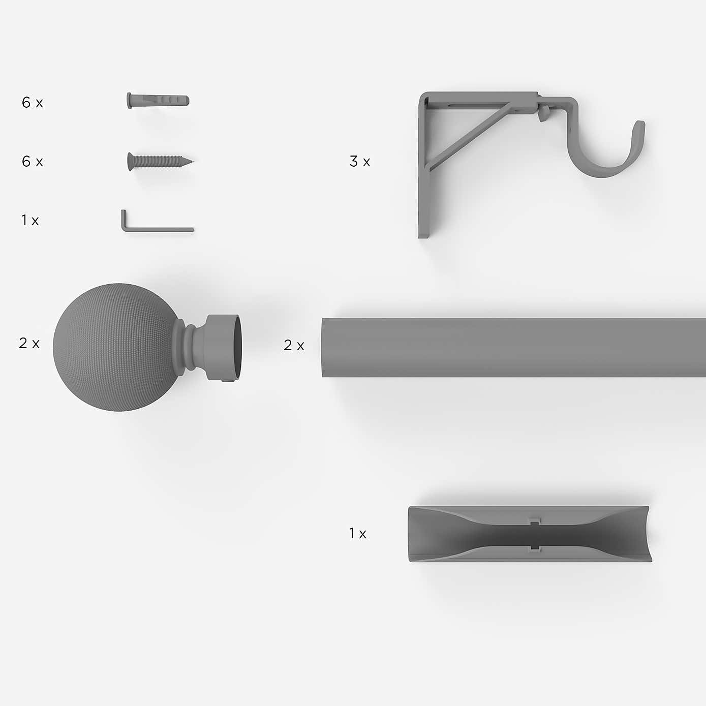 Studded Ball Satin Steel Eyelet Curtain Pole Dia. 28mm