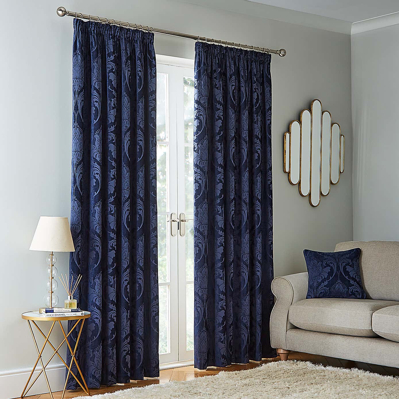 Zahra Chenille Jacquard Pencil Pleat Curtains