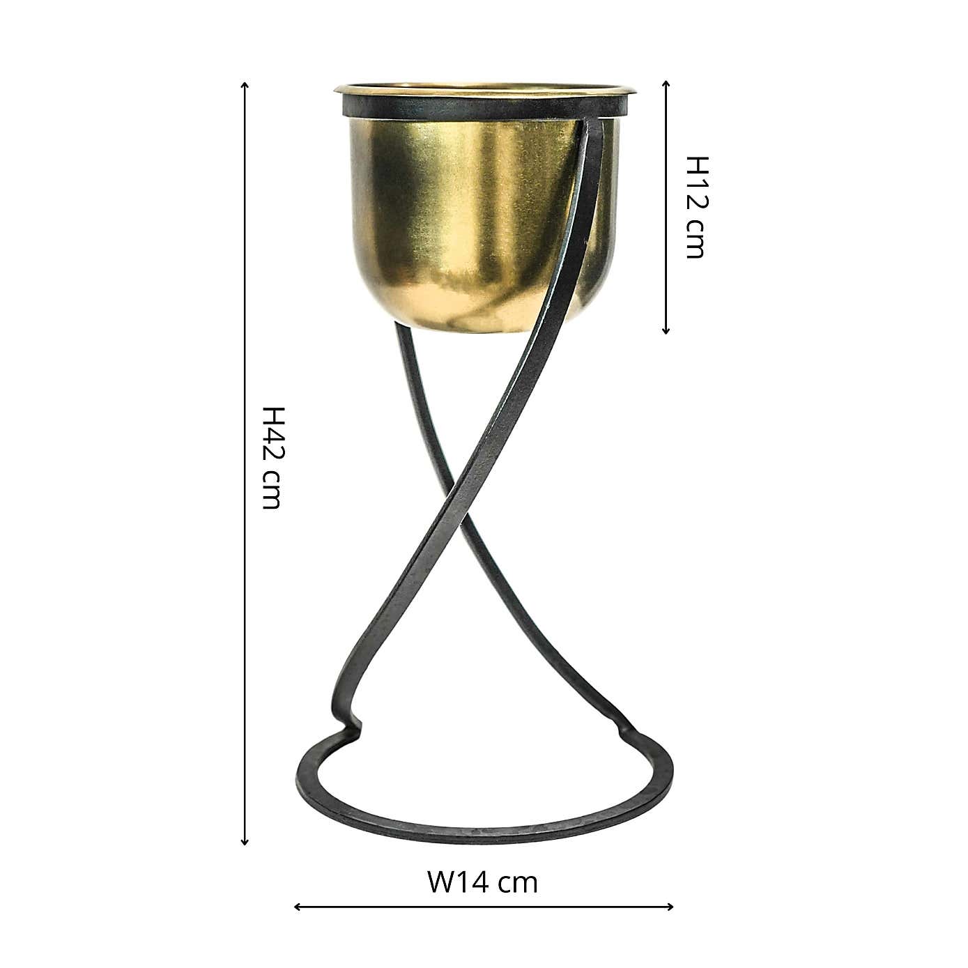 Kensington Brass Metal Round Plant Pot With Stand