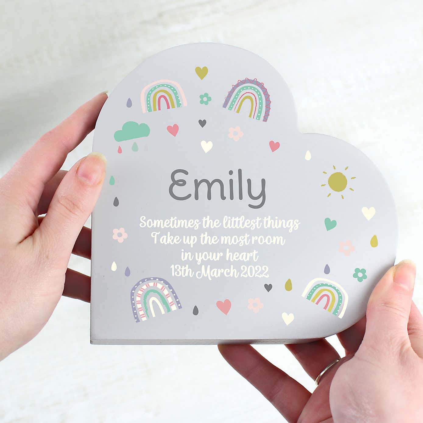 Personalised Rainbow Free Standing Heart ornament