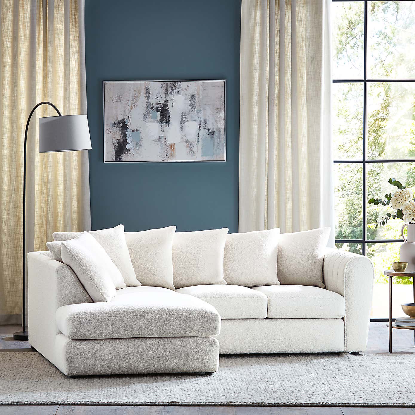 Blake Cosy Sherpa Quilted Arm Corner Chaise Ivory