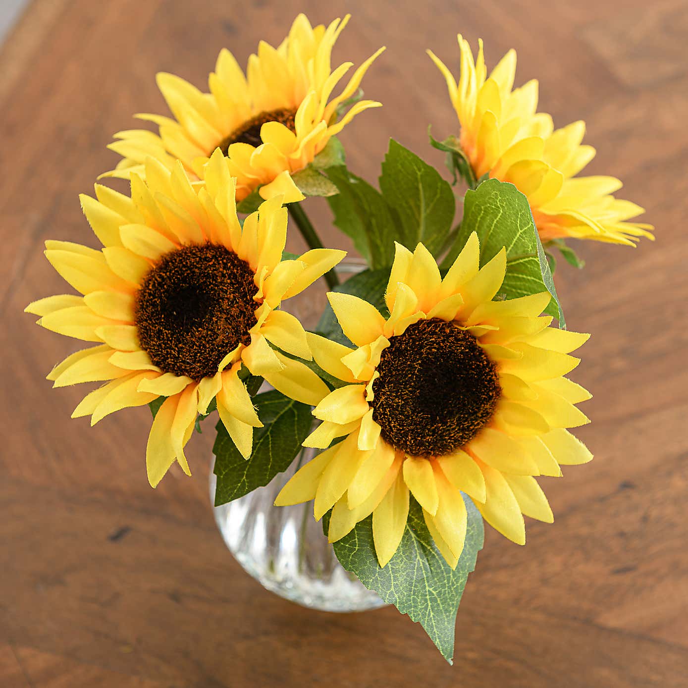 Artificial Sunflower Bouquet in Ribbed Glass Vase